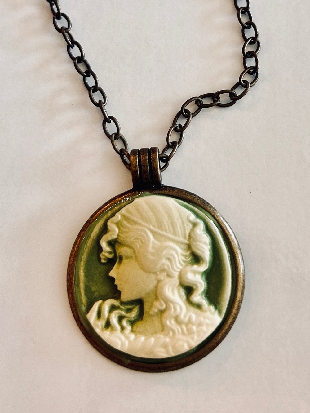 Vintage Green Cameo Pendant 24 inch Necklace - Women's Jewelry
